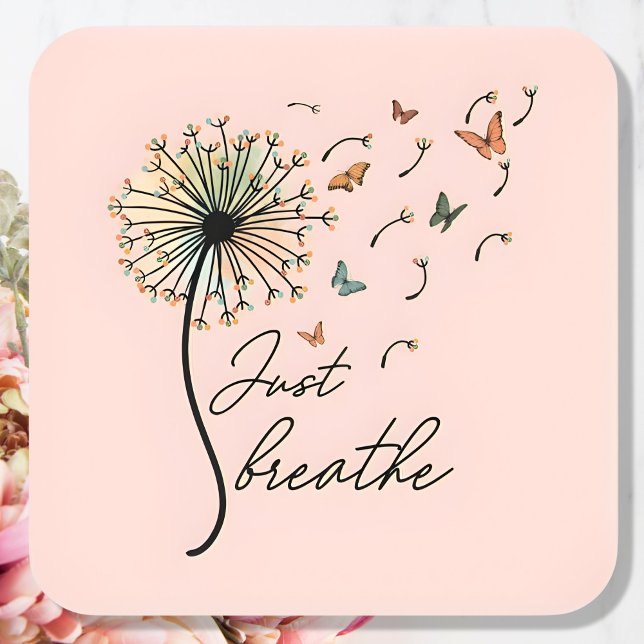 Just Breathe Inspirational Quote Gift Square Sticker (Creator Uploaded)