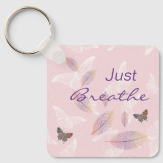 Just Breathe Leaves Butterflies Pink Keychain