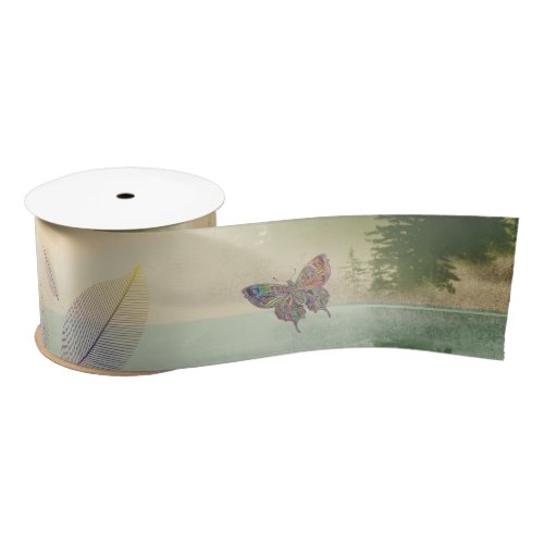 Just Breathe Leaves Butterfly Citrus Mountain  Satin Ribbon