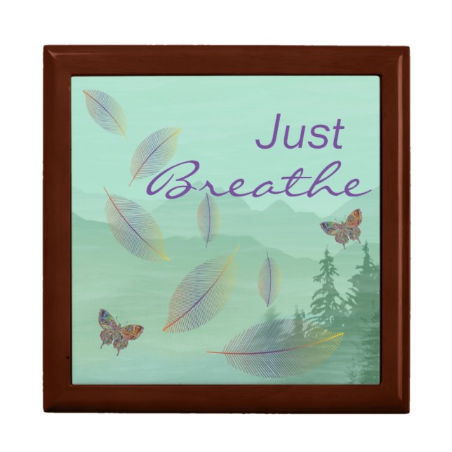 Just Breathe Leaves Butterfly Green Mountain  Gift Box (Front)