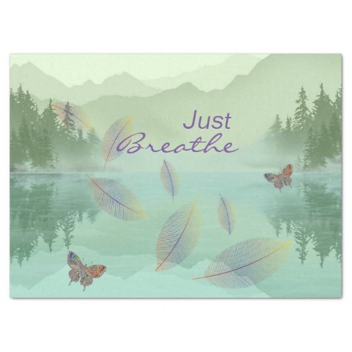 Just Breathe Leaves Butterfly Green Mountain Tissue Paper