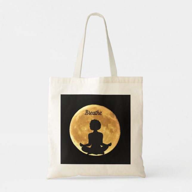 Just Breathe Moon Yoga Lotus Position Tote Bag (Back)