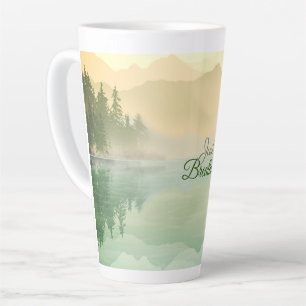 Just Breathe Mountain Forest Gold Green Giant Cof Latte Mug