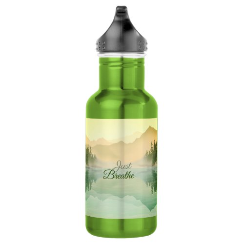 Just Breathe Mountain Forest Gold Green  Stainless Steel Water Bottle
