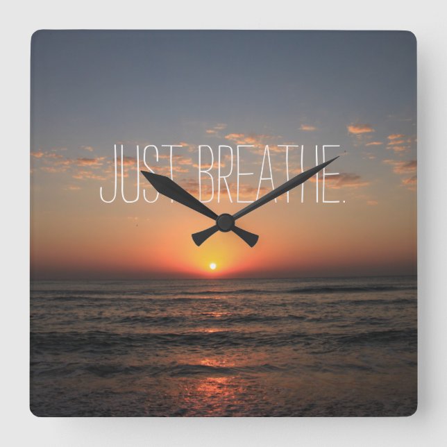Just Breathe Quote Square Wall Clock (Front)