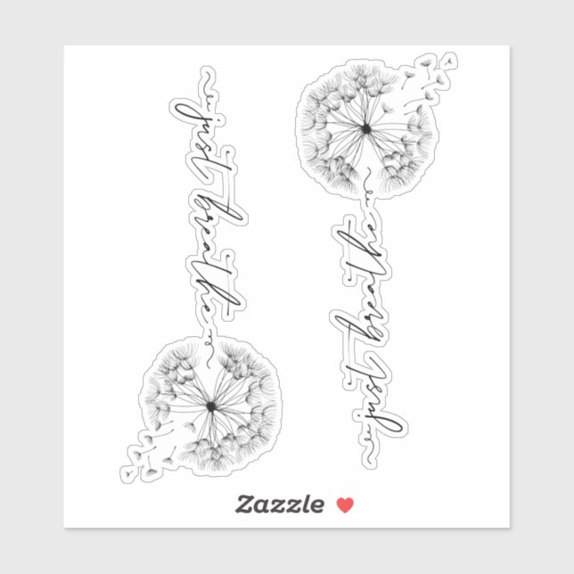 Just Breathe Quote with Dandelion in Wind Script Sticker (Sheet)