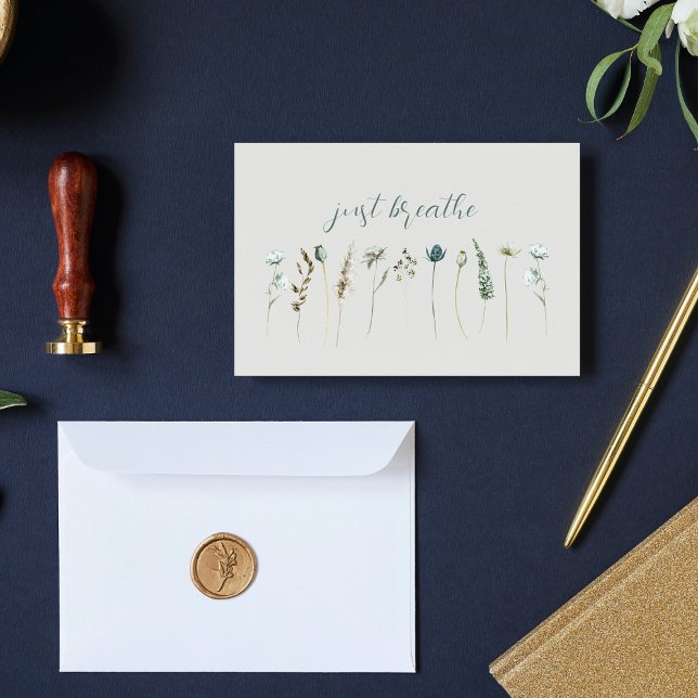 ‘Just Breathe’ Self Care Wildflower Floral Note Card (Creator Uploaded)