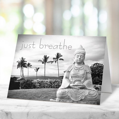 Just Breathe Tropical Hawaii Buddha Black White  Card