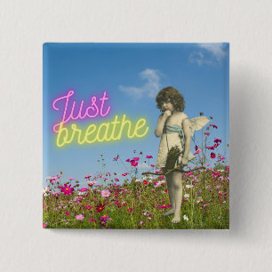 Just Breathe Vintage Angel Altered Art Button