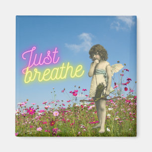 Just Breathe Vintage Angel Altered Art Magnet