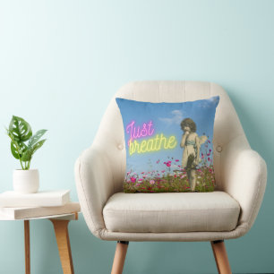 Just Breathe Vintage Angel Altered Art Throw Pillow