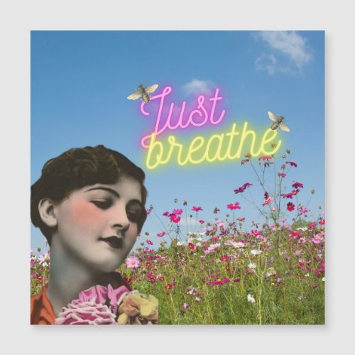 Just Breathe Vintage Woman  Bees Altered Art Card