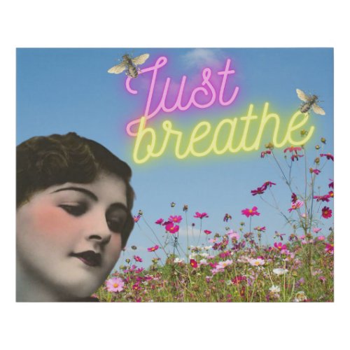 Just Breathe Vintage Woman  Bees Altered Art  Faux Canvas Print