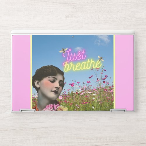 Just Breathe Vintage Woman  Bees Altered Art HP Laptop Skin