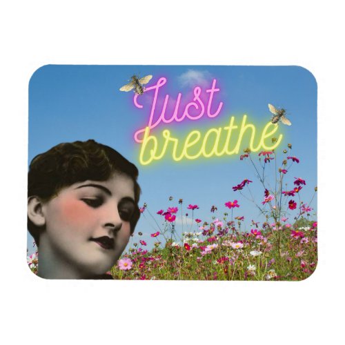 Just Breathe Vintage Woman  Bees Altered Art  Magnet