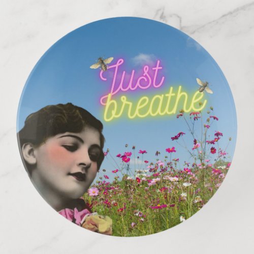 Just Breathe Vintage Woman  Bees Altered Art  Trinket Tray