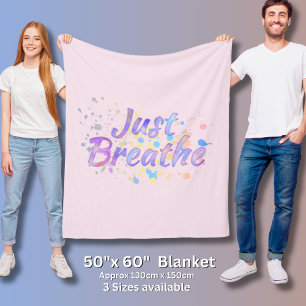 Just Breathe Watercolor Pink Mauve Aqua Blue       Fleece Blanket