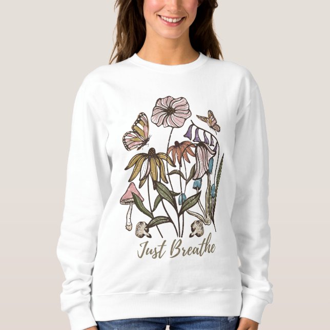 Just Breathe-Wildflower-Yoga-Nature-Cute Sweatshirt (Front)