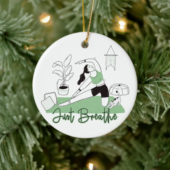 Just Breathe Yoga Meditation Pose Ceramic Ornament (Tree)