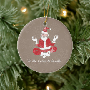 Just Breathe Yoga Santa Ceramic Ornament