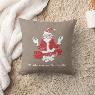 Just Breathe Yoga Santa Throw Pillow