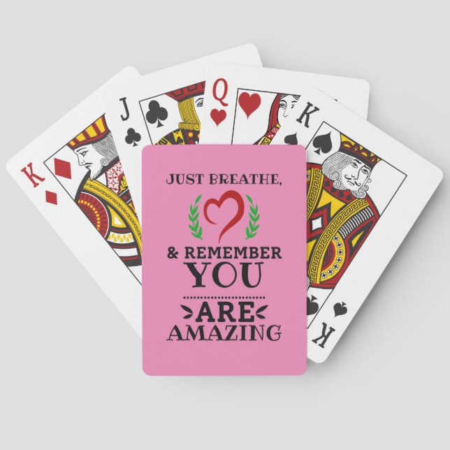 Just Breathe You Are Amazing Pink Inspirational Poker Cards (Back)