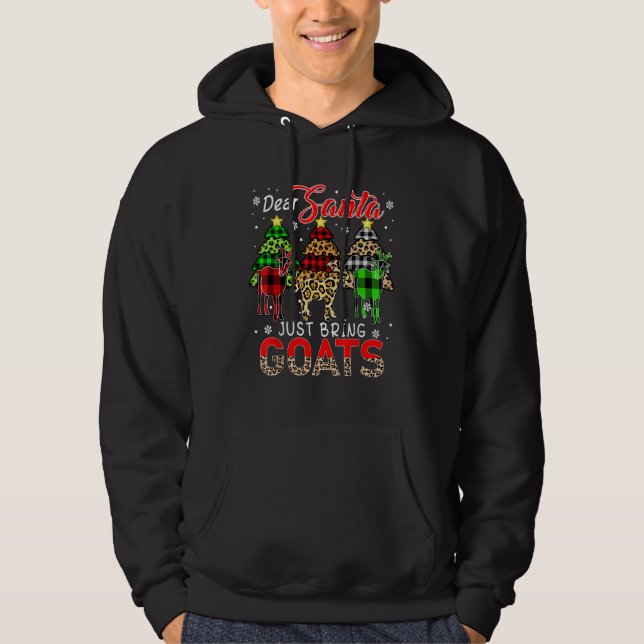 Just Bring Goats Three Leopard Plaid Goats Farmer Hoodie (Front)