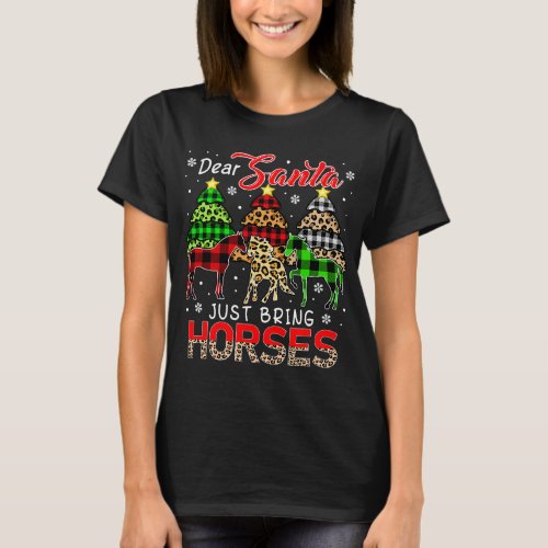 Just Bring Horses Three Leopard Plaid Horses Farme T_Shirt