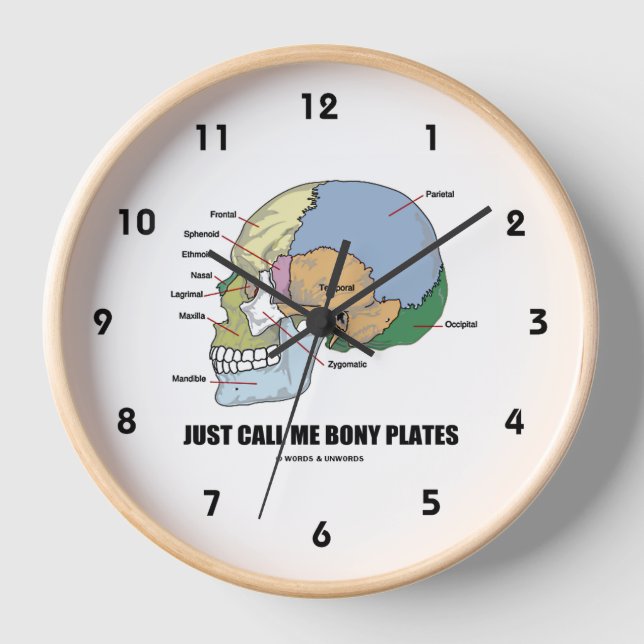 Just Call Me Bony Plates Skull Anatomy Humor Clock (Front)