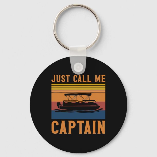 Just Call Me Captain Pontoon Boating Anchor Gift  Keychain (Front)