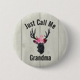 Just Call Me Grandma Geometric Deer Head Button