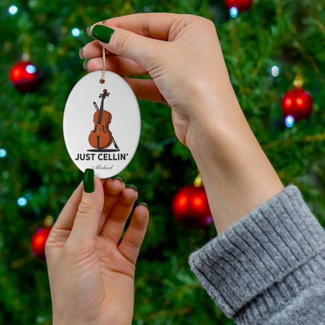 Just Cellin Cellist Performance Music Cello Custom Metal Ornament (Just Celling Cellist Musician Christmas Ornament)