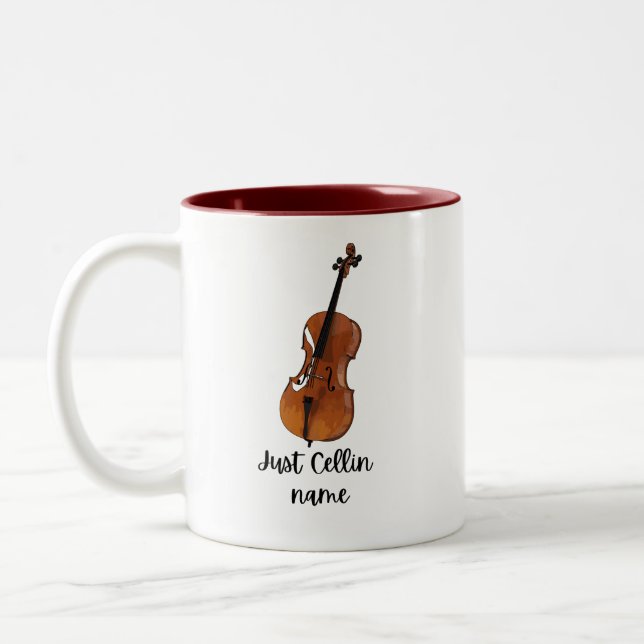 Just Cellin Cellist Performance Music Cello custom Two-Tone Coffee Mug (Left)
