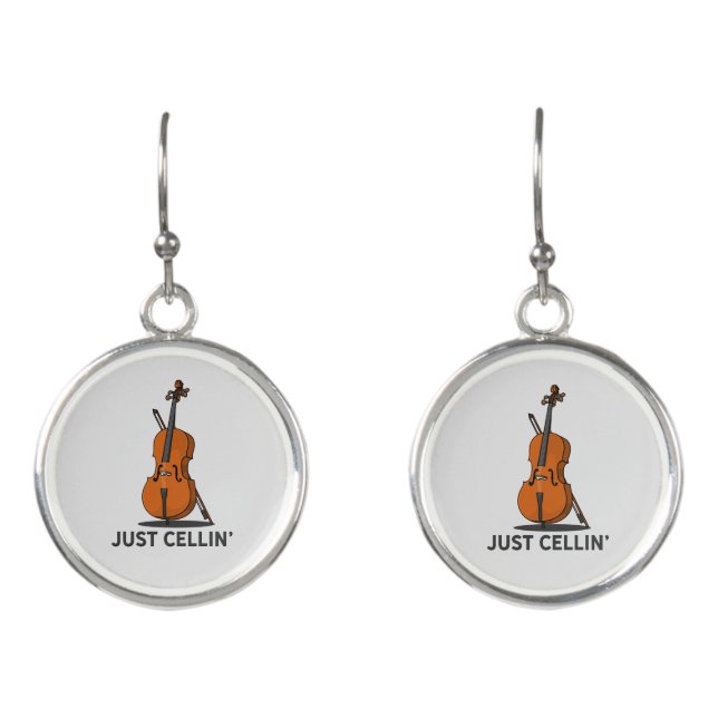 Just Cellin Cello Fiddle Musician Earrings (Front)