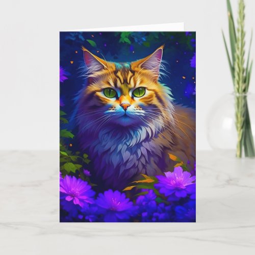 Just Checking In  Cute Kitty Cat in Flowers Card