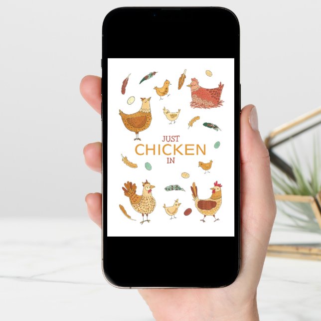 Just Checking In Hello Funny Hen Pun Cute Chickens Card (Front Digital)