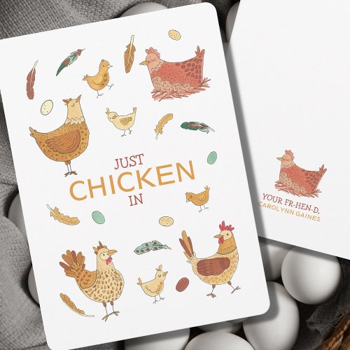 Just Checking In Hello Funny Hen Pun Cute Chickens Card