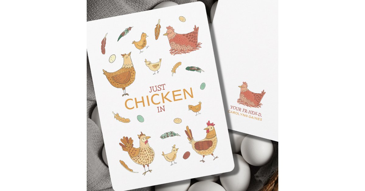 Cute Hello Checking In Just Checking In Hello Funny Hen Pun Cute Chickens Card | Zazzle