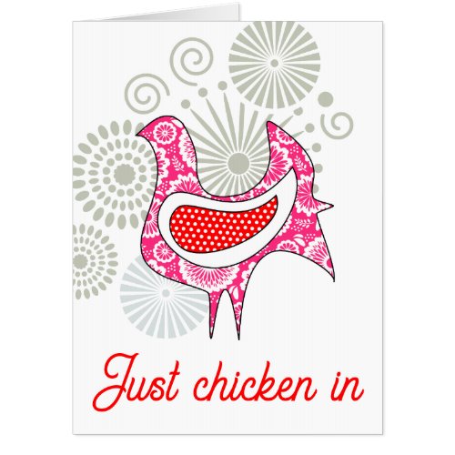 Just chicken in Cute Funny Pink Red Vintage Hen  Card