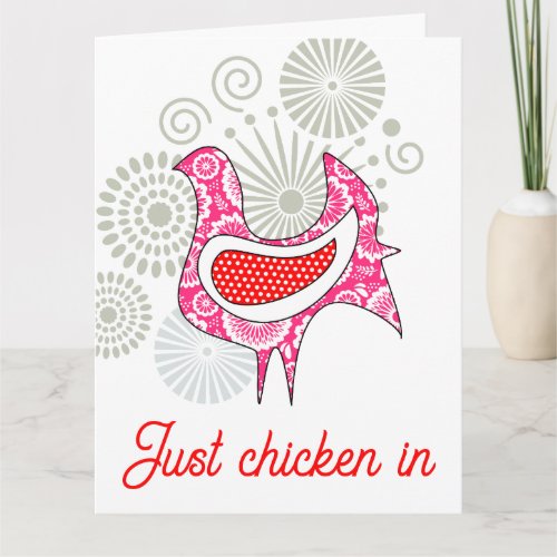 Just chicken in Cute Funny Pink Red Vintage Hen  Card