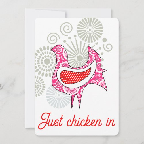 Just chicken in Cute Funny Pink Red Vintage Hen  Card