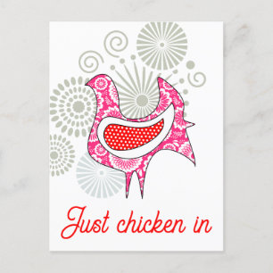 Just chicken in Cute Funny Pink Red Vintage Hen Postcard