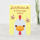 Just Chicken In Simple Funny Yellow Happy Birthday Card