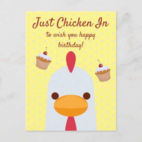 Just Chicken In Simple Funny Yellow Happy Birthday Postcard