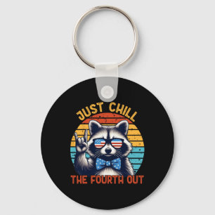 Just Chill The Fourth Out Raccoon 4th Of July Vint Keychain