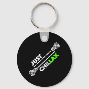 Just Chillax Chill Lax Lacrosse Stick Green Keychain