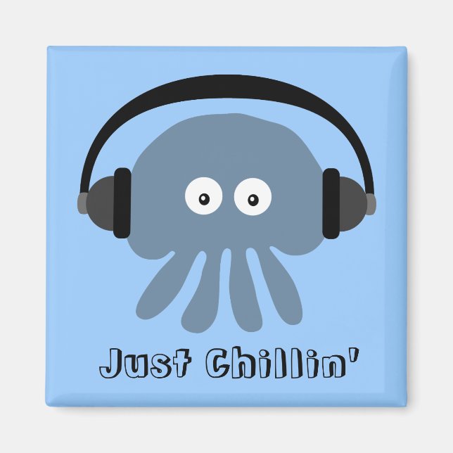 Just Chillin' Blue Jellyfish With Headphones Magnet (Front)