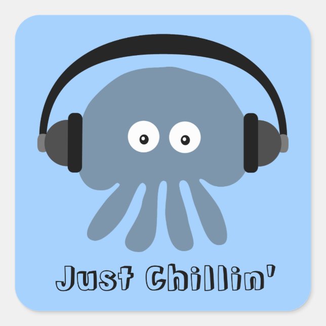 Just Chillin' Blue Jellyfish With Headphones Square Sticker (Front)