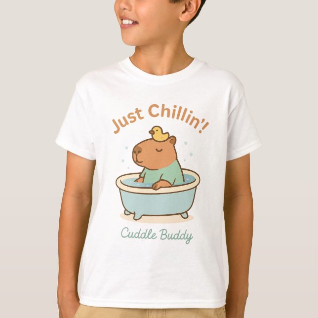 Just Chillin' – Cute Capybara in Bathtub funny T-Shirt (Front)
