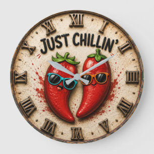 Just Chillin' Funny Chili Pepper Kitchen Humor Large Clock